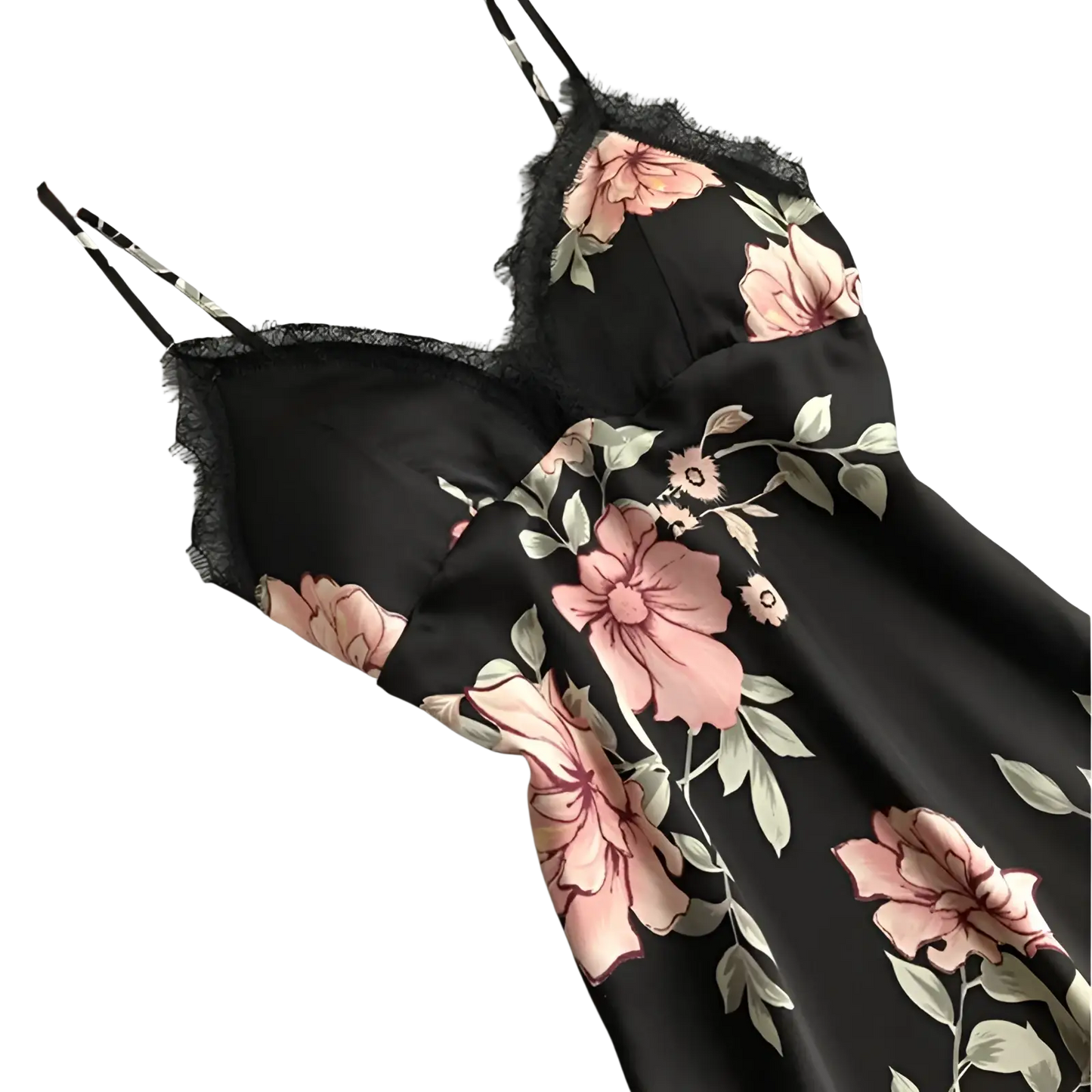 Floral Lace Satin Nightgown Silk Sleepwear Slip Dress