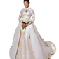Floral Lace Stand Collar Long Sleeve Wedding Gown