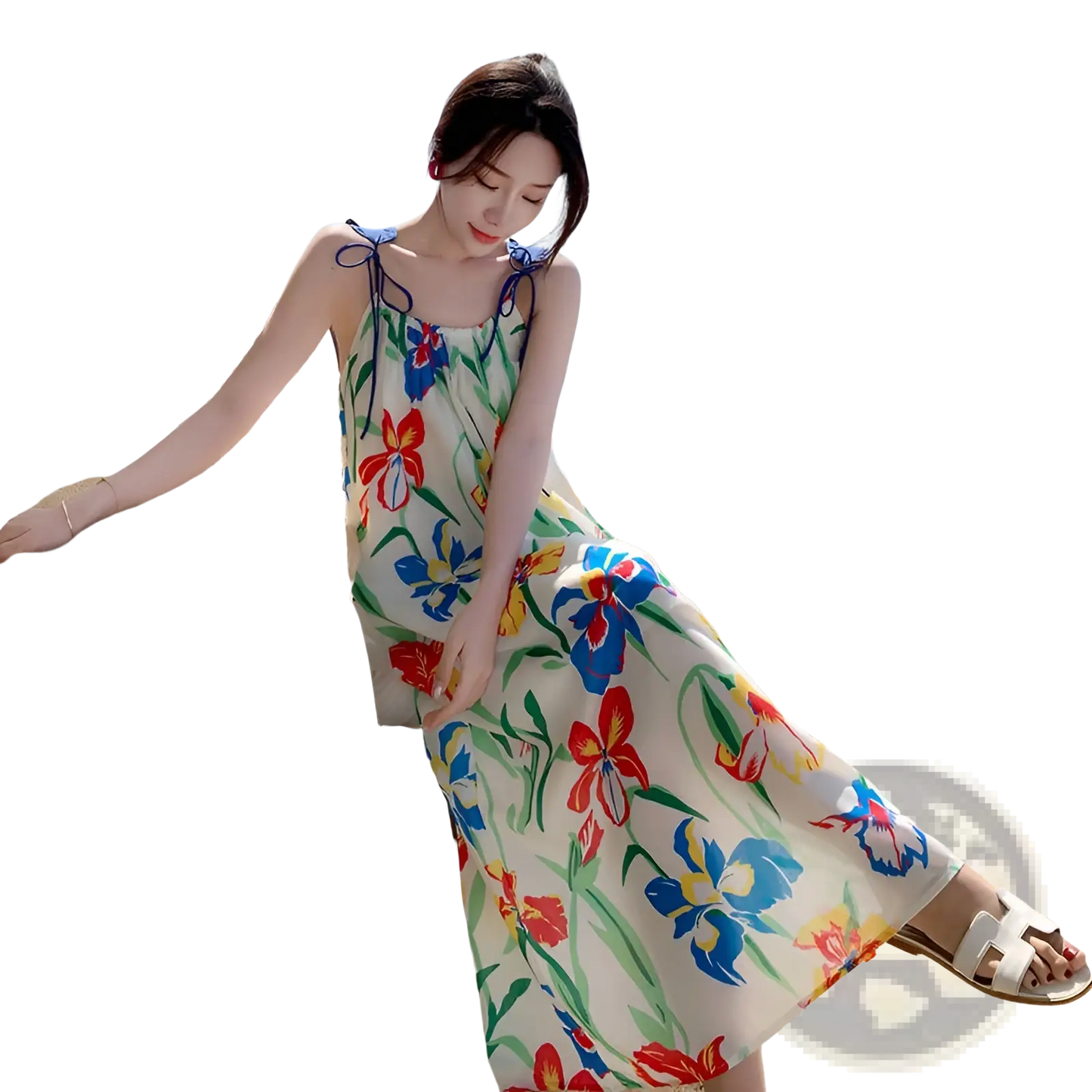 Floral Mesh Maxi Dress with Retro Slip Silhouette