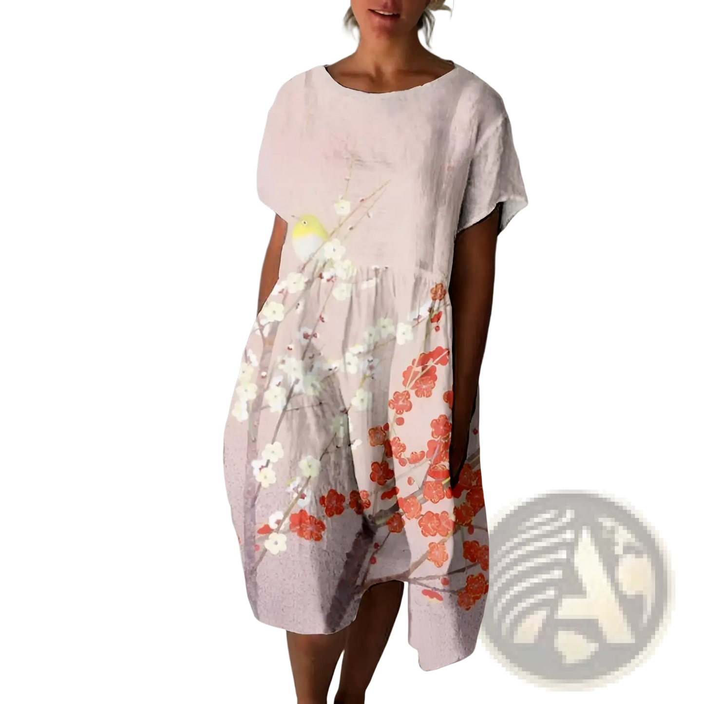 Floral Print A-line Plus Size Linen Maxi Dress