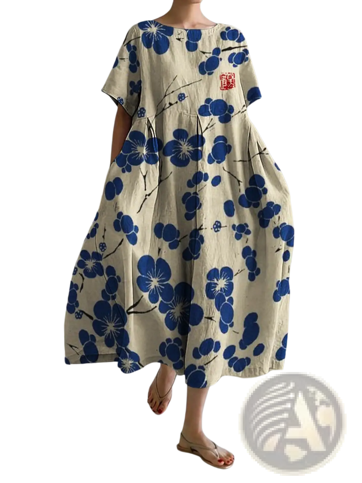 Floral Print A-line Plus Size Linen Maxi Dress