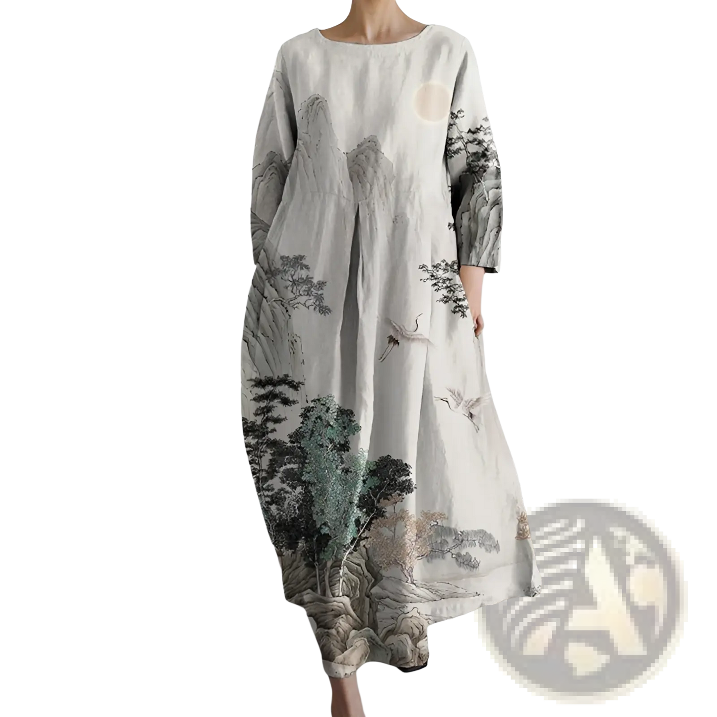 Floral Print A-line Plus Size Linen Maxi Dress