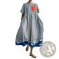 Floral Print A-line Plus Size Linen Maxi Dress