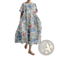 Floral Print A-line Plus Size Linen Maxi Dress