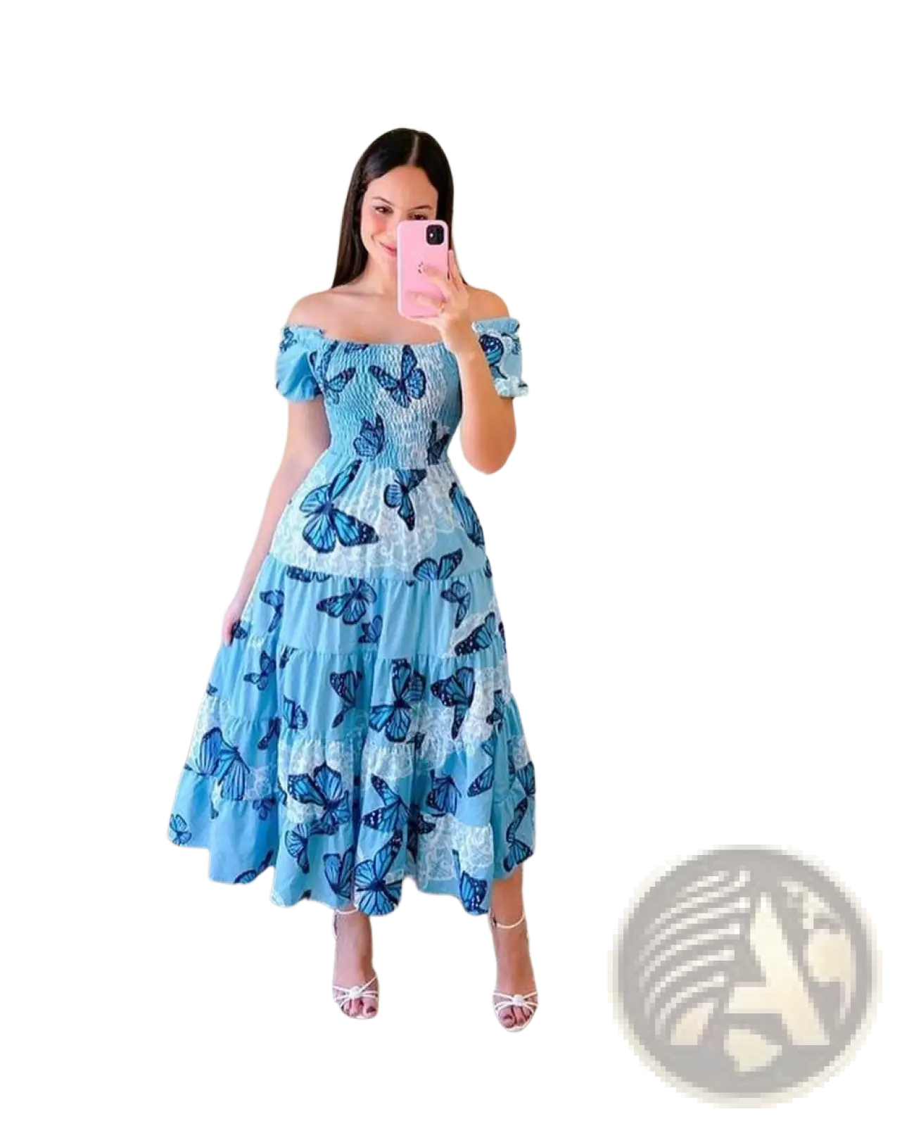 Floral Print Smocked Tiered Midi Dress with Square Neckline
