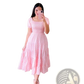 Floral Print Smocked Tiered Midi Dress with Square Neckline