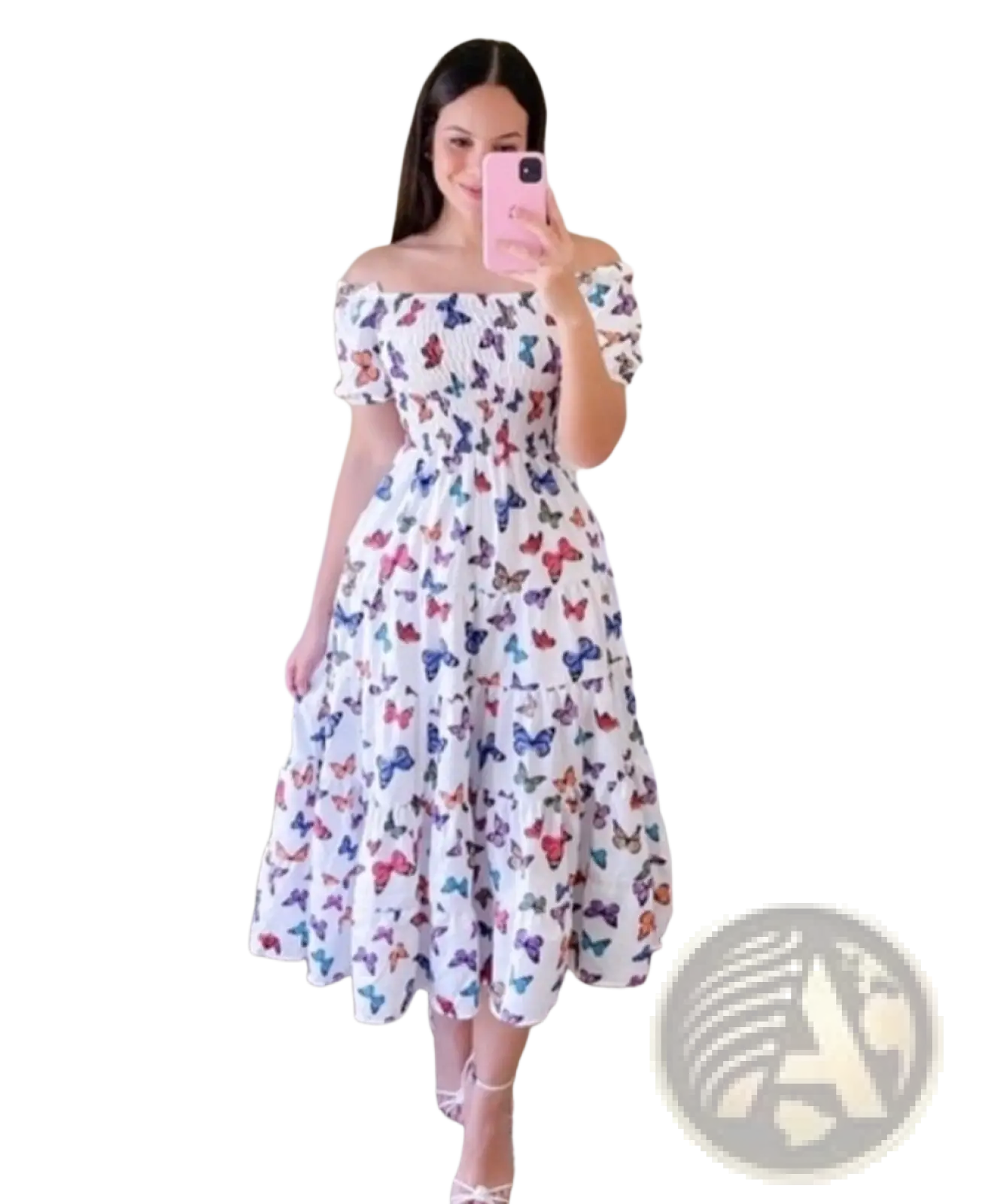 Floral Print Smocked Tiered Midi Dress with Square Neckline