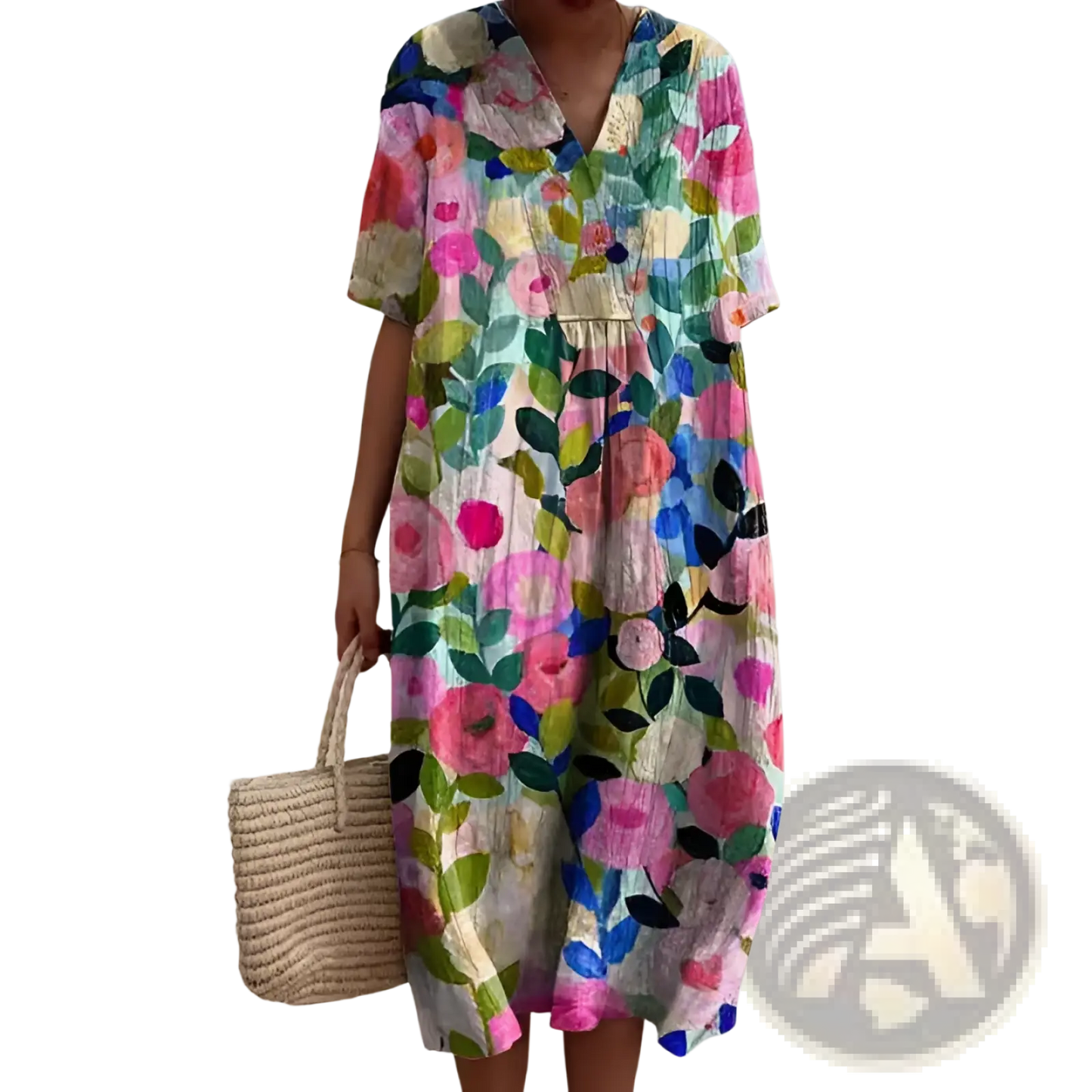 Floral Print v Neck Loose Maxi Dress