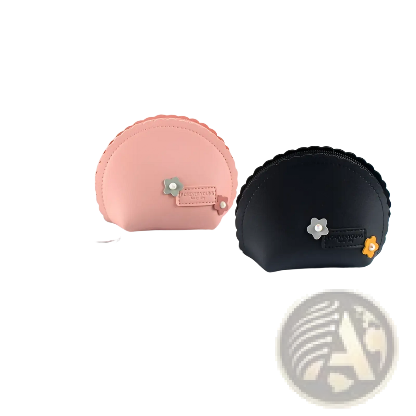 Floral Scalloped Pu Leather Coin Purse with Keychain