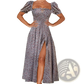 Floral Square Neck Puff Sleeve Midi Slit Dress