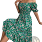 Floral Square Neck Puff Sleeve Ruffle Summer Dress