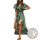 Floral v Neck Ruffled Chiffon Maxi Dress