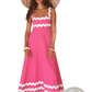Floral Wavy Trim A-line Beach Maxi Dress