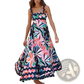 Floral Wavy Trim A-line Beach Maxi Dress