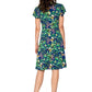 Vestido feminino Leota's com mangas esvoaçantes e borboleta azul-marinho