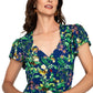 Vestido feminino Leota's com mangas esvoaçantes e borboleta azul-marinho