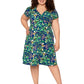 Vestido feminino Leota's Curve com mangas esvoaçantes e borboleta azul-marinho