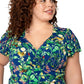 Vestido feminino Leota's Curve com mangas esvoaçantes e borboleta azul-marinho