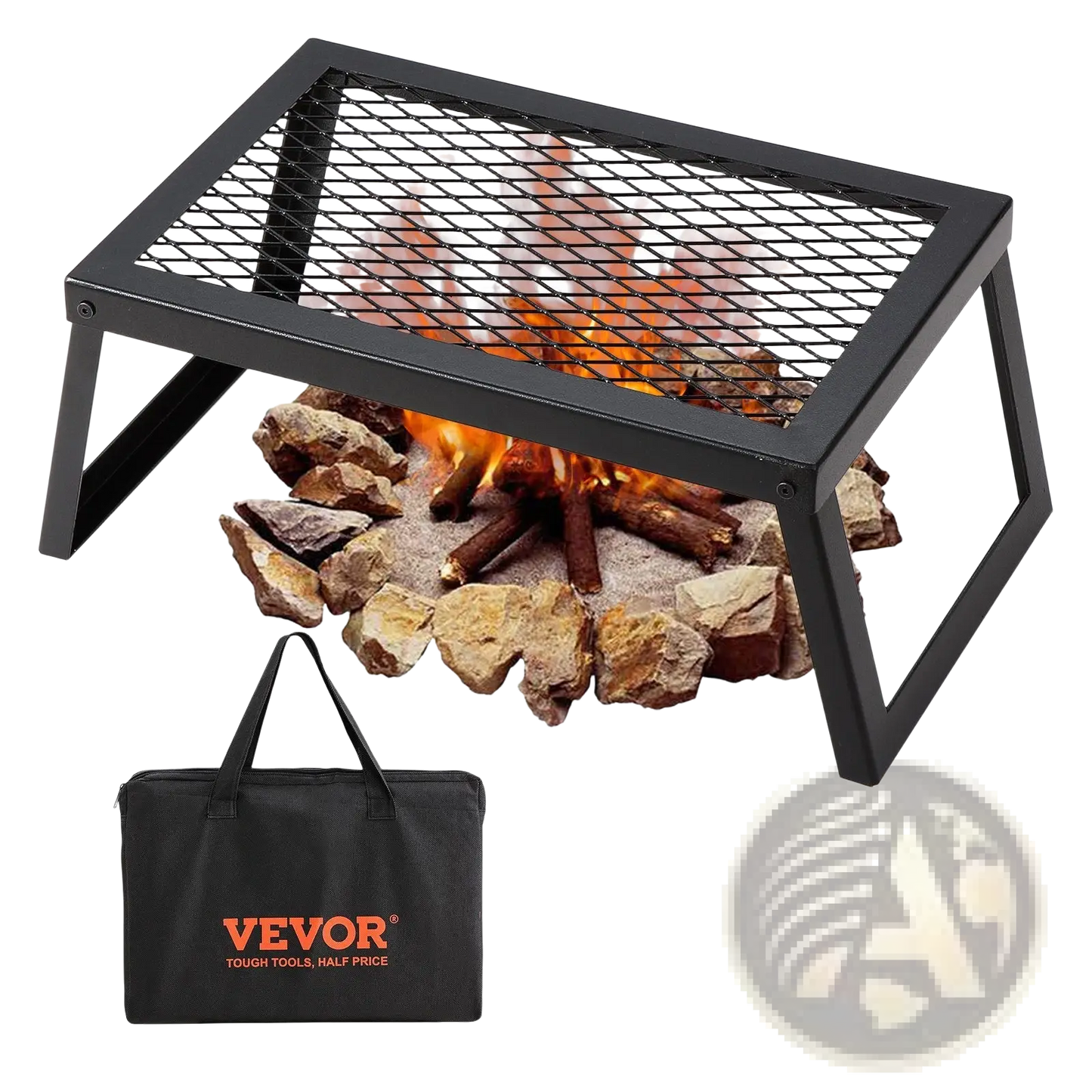 Folding Campfire Grill Heavy Duty Steel Mesh Grate 18in
