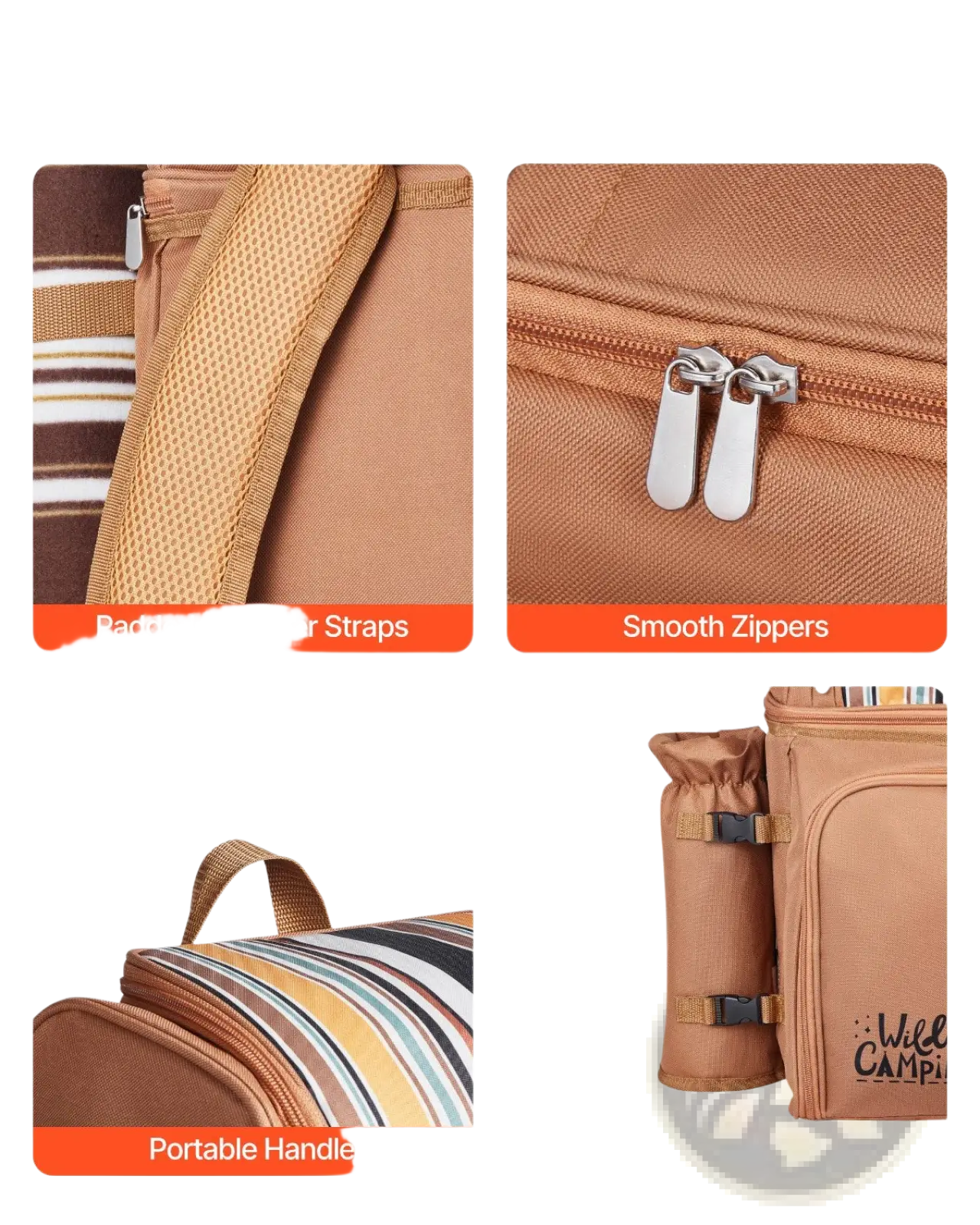 Four Person Insulated Canvas Picnic Backpack with Blanket
