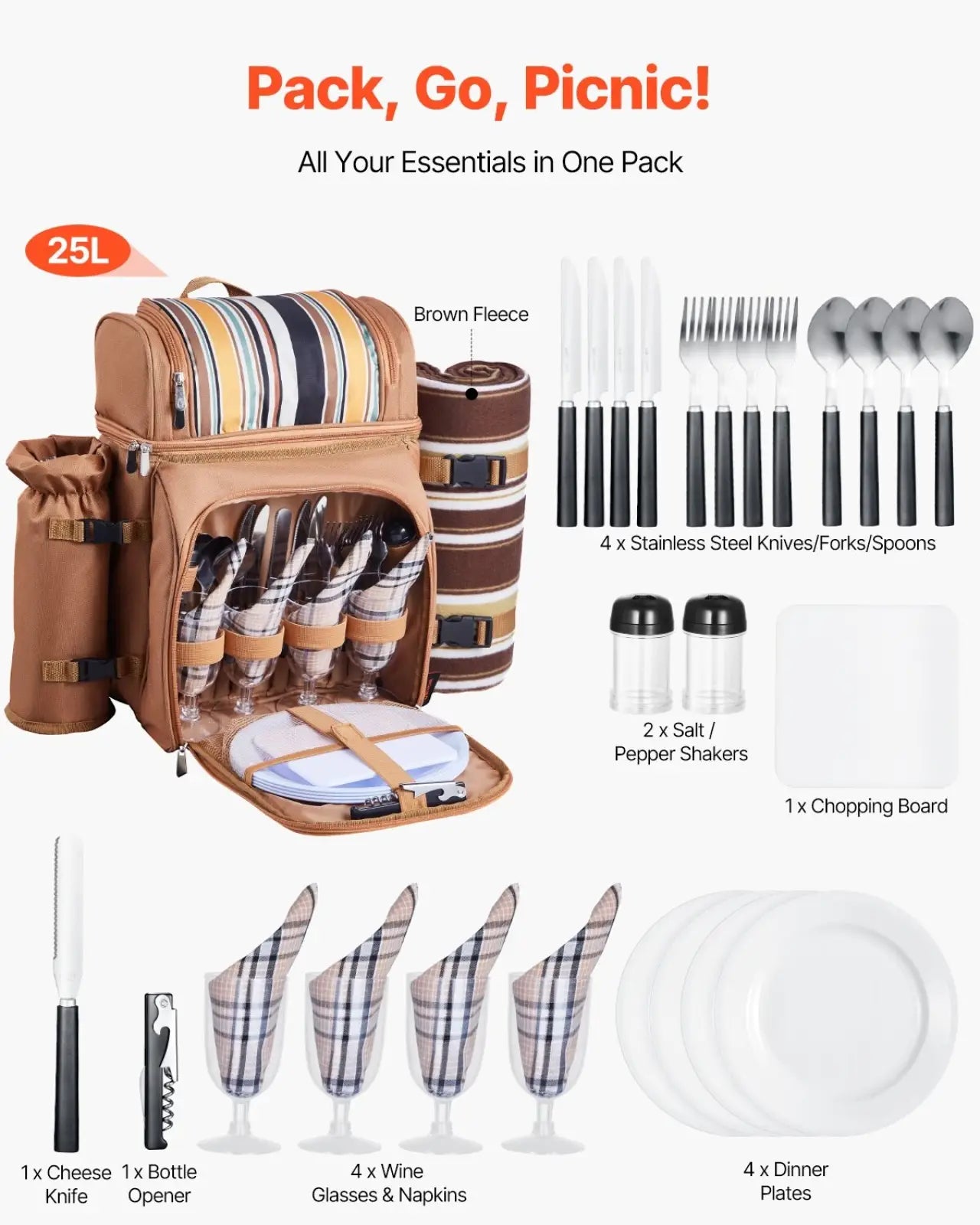 Four Person Insulated Canvas Picnic Backpack with Blanket