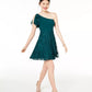 Vestido de um ombro só de renda e chiffon City Studios Juniors, verde, tamanho 11
