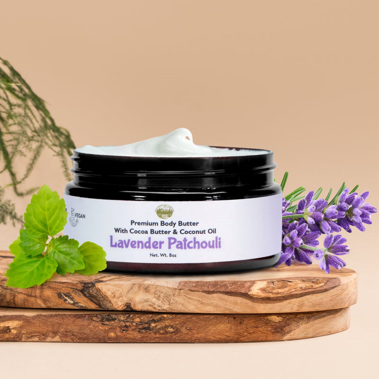 Manteiga Corporal Premium Falls River Soap com Manteiga de Cacau e Óleo de Coco, Vegana e Livre de Crueldade - Lavanda e Patchouli, 8 Oz