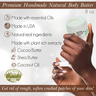 Falls River Soap Premium Body Butter with Cocoa Butter and Coconut Oil, Vegan and Cruelty Free - Lavender Patchouli, 8 Oz