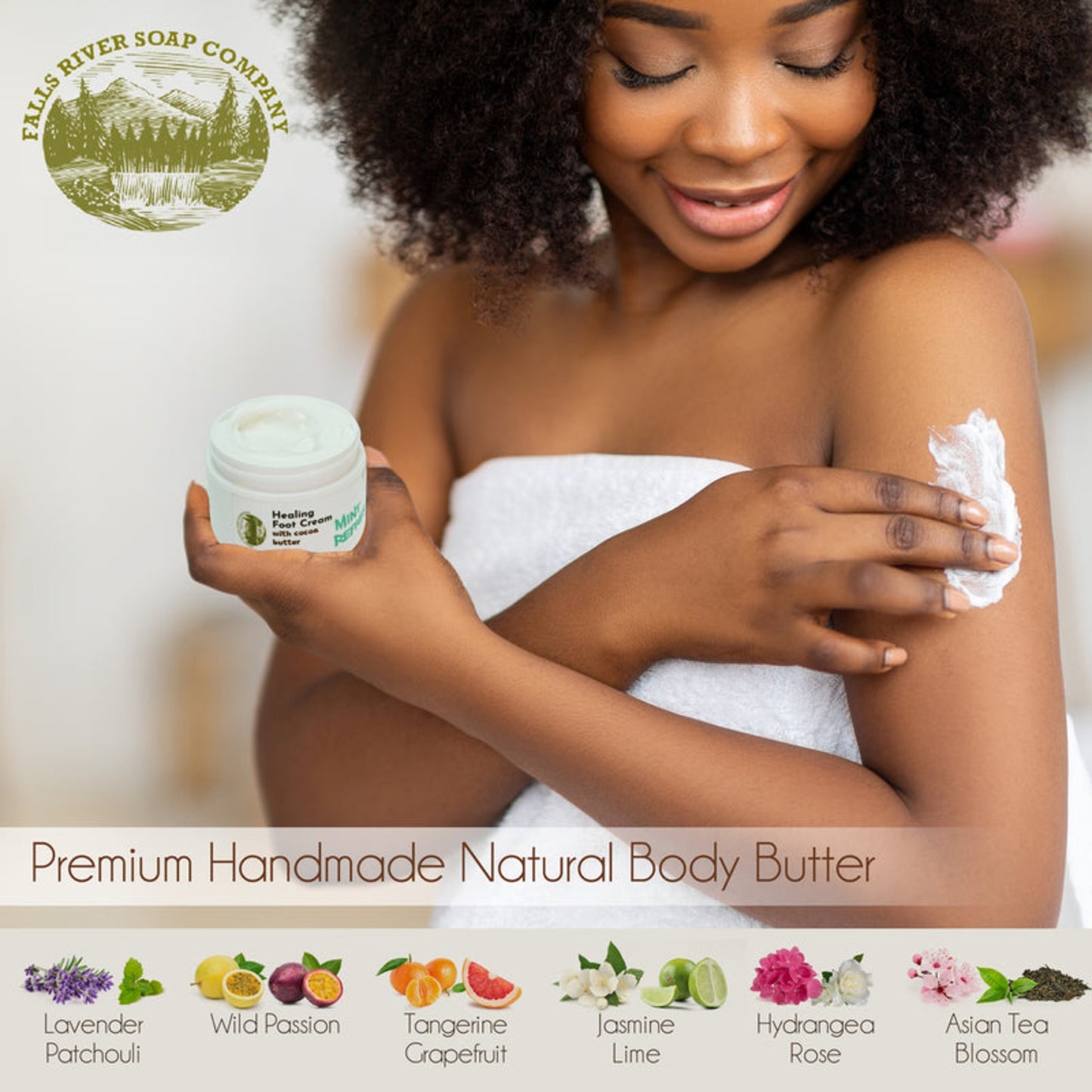 Manteiga Corporal Premium Falls River Soap com Manteiga de Cacau e Óleo de Coco, Vegana e Livre de Crueldade - Lavanda e Patchouli, 8 Oz