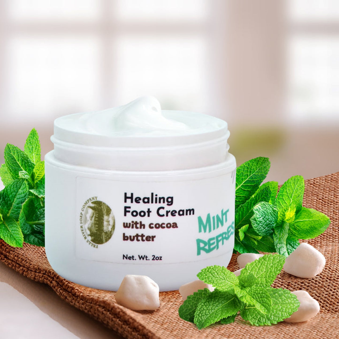 Creme cicatrizante para os pés Falls River Soap com manteiga de cacau, vegano e livre de crueldade - hortelã-pimenta, 2 oz