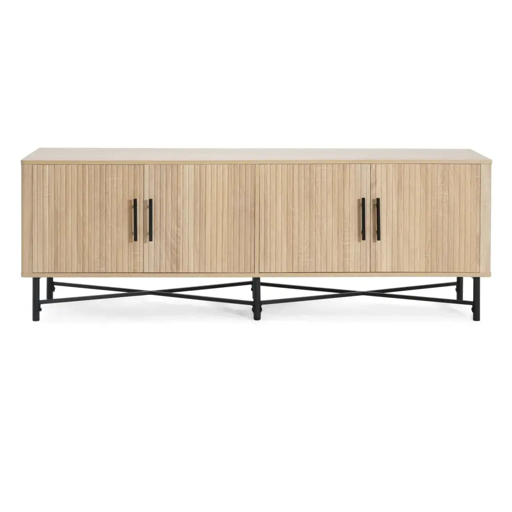Slat Door 4 Door Tv Cabinet with Adjustable Shelves