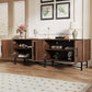 Chestnut 4 Door Tv Cabinet with Vertical Slats and Metal Legs
