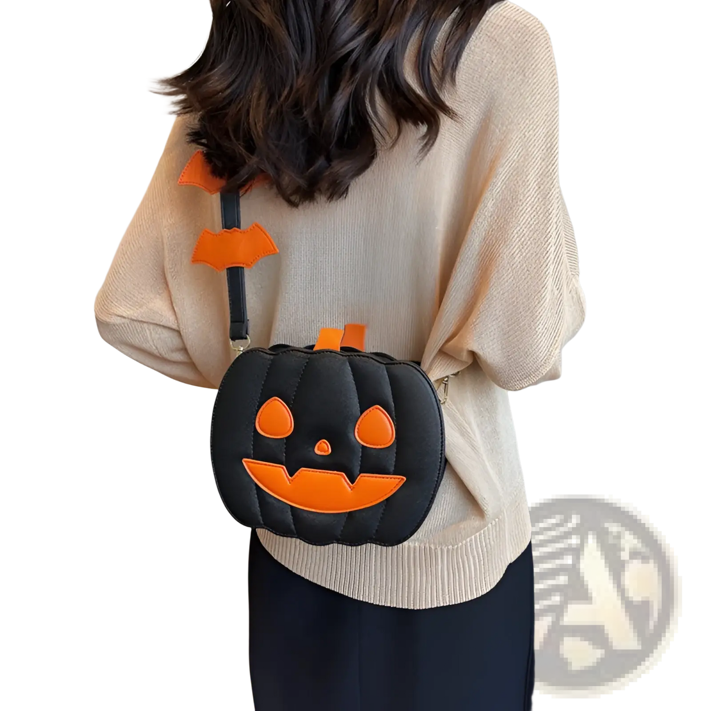 Funny Pumpkin and Bat Crossbody Bag with Detachable Charm