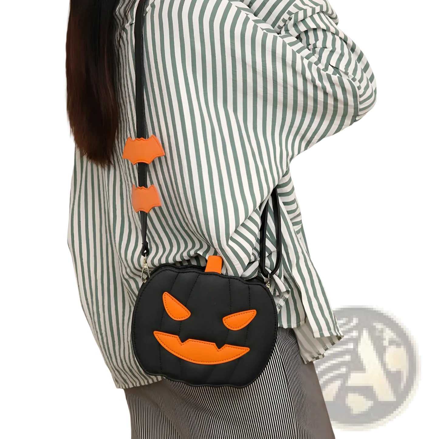 Funny Pumpkin and Bat Crossbody Bag with Detachable Charm