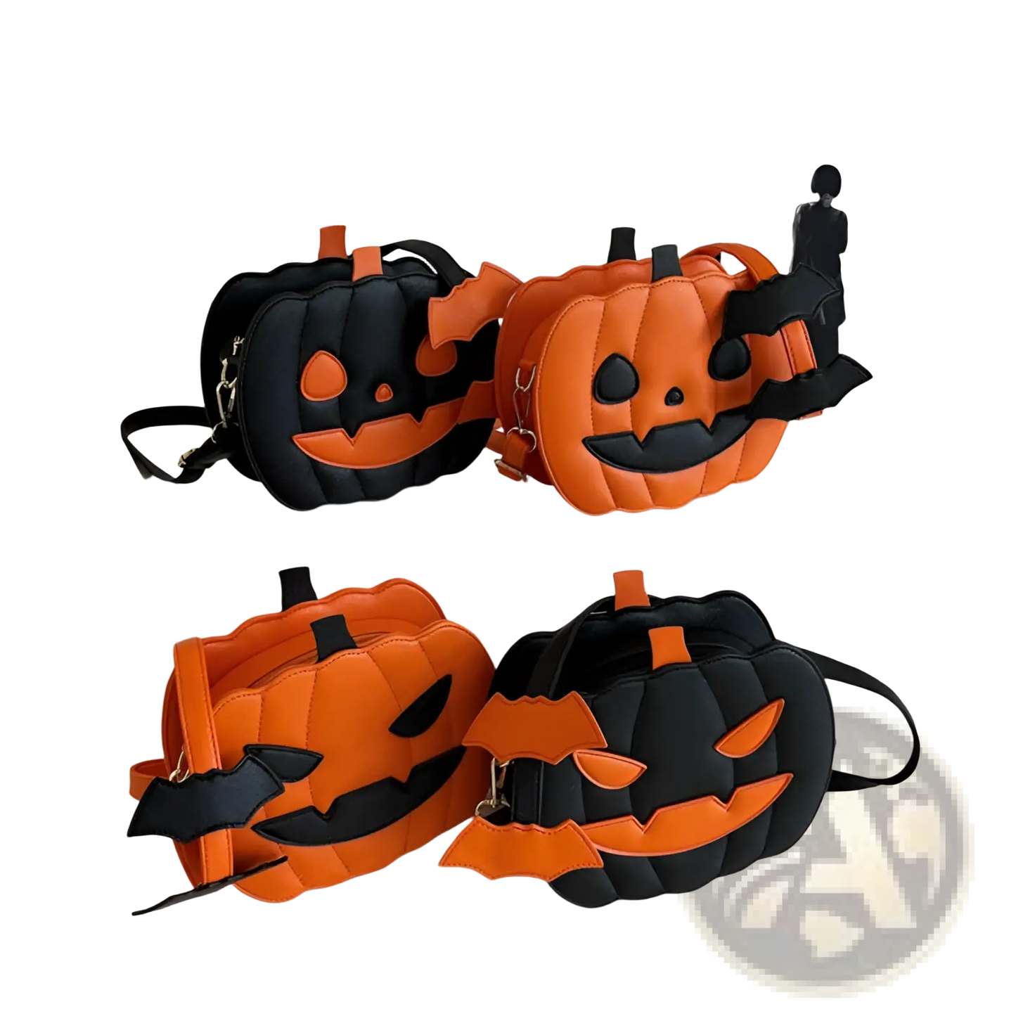 Funny Pumpkin and Bat Crossbody Bag with Detachable Charm