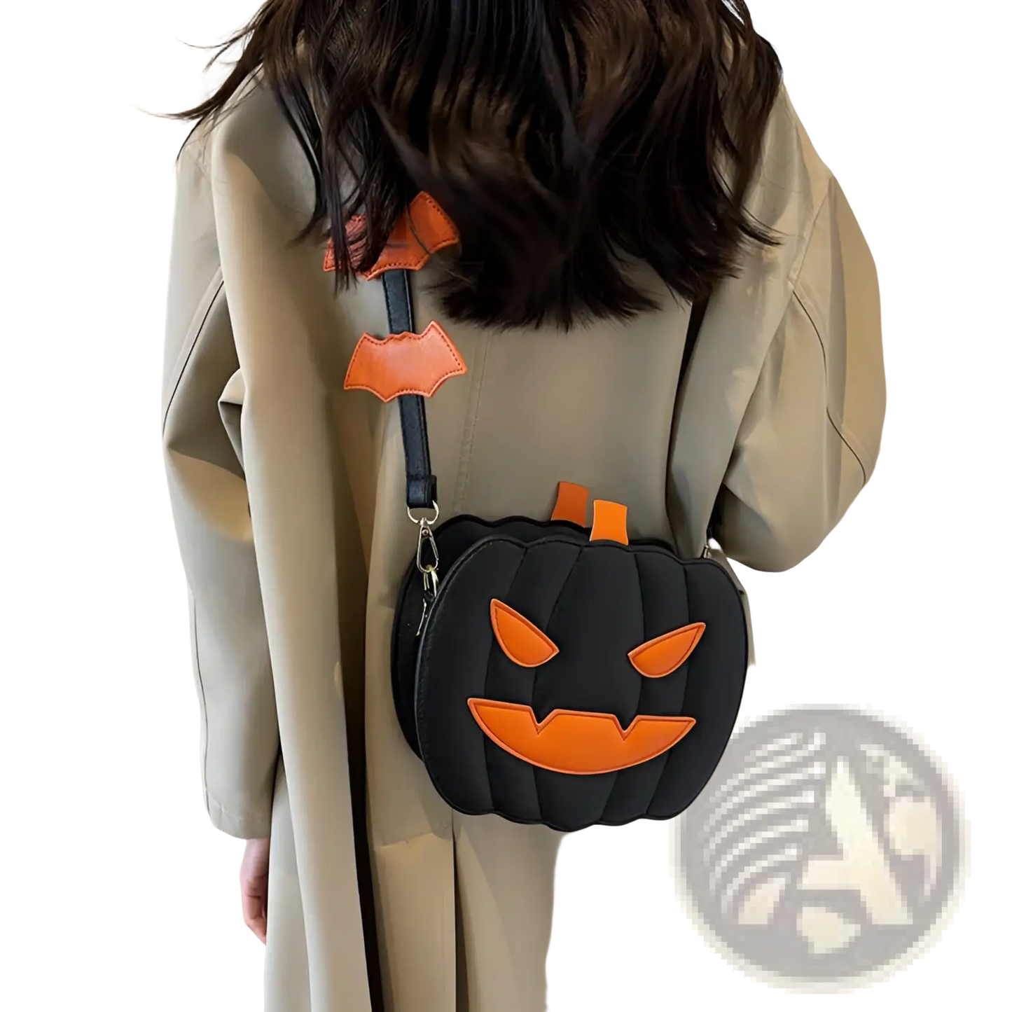 Funny Pumpkin and Bat Crossbody Bag with Detachable Charm