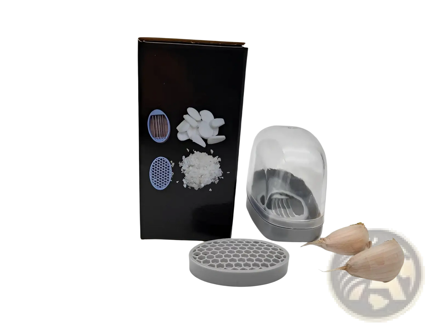Garlic Press with Stainless Steel Blades and Gray Case