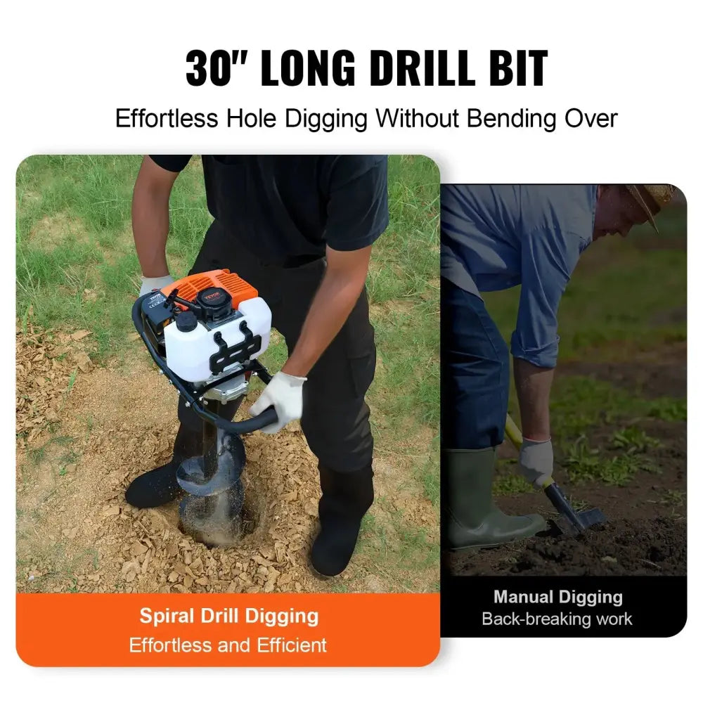 63cc Gas Post Hole Digger with 8 Drill Bits and Extension Rod