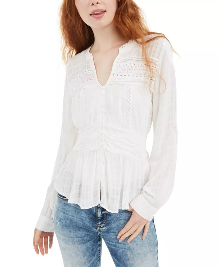 Top peplum texturizado com acabamento em renda da American Rag Juniors, tamanho pequeno, branco