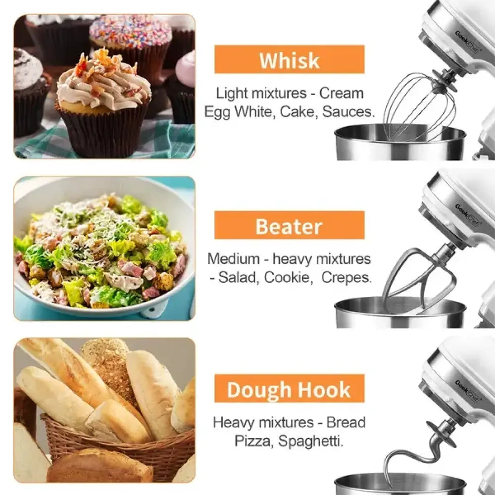 Geekchef 4.8qt White Electric Stand Mixer with 12 Speeds