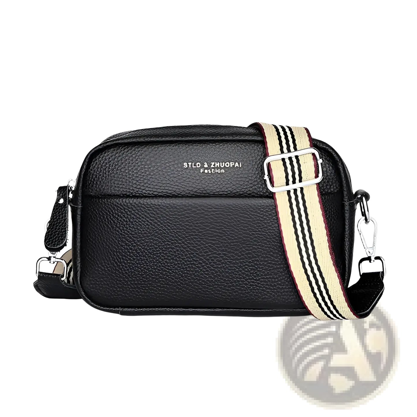 Genuine Leather Crossbody Bag with Geometric Pattern Strap