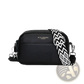 Genuine Leather Crossbody Bag with Geometric Pattern Strap