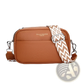 Genuine Leather Crossbody Bag with Geometric Pattern Strap