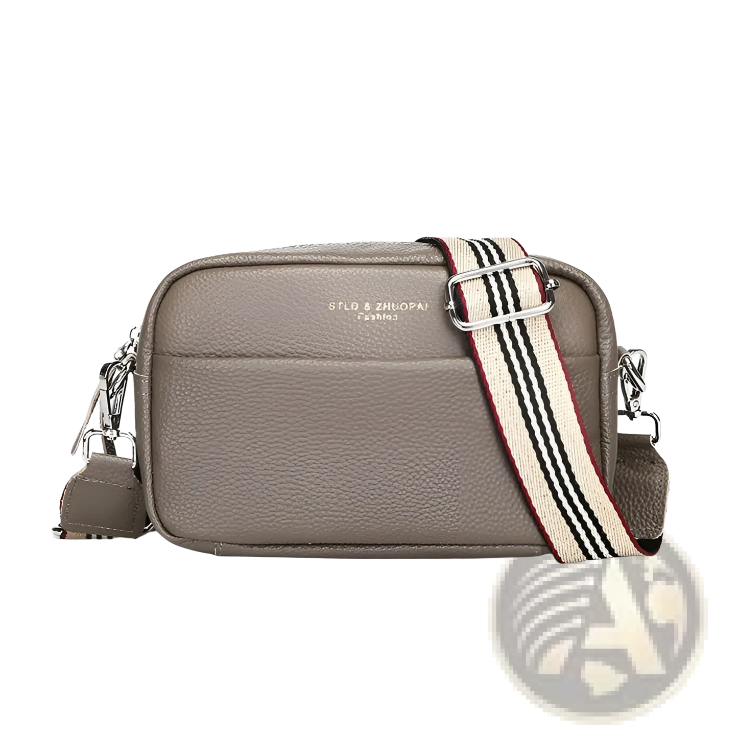 Genuine Leather Crossbody Bag with Geometric Pattern Strap