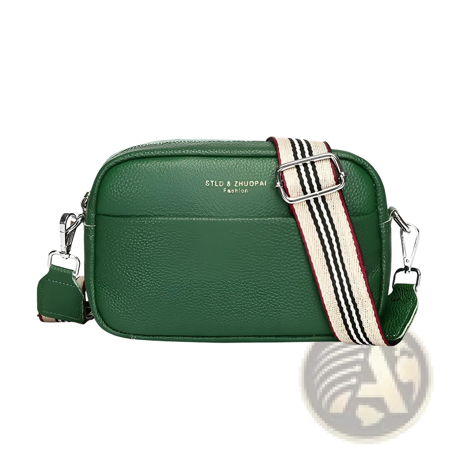 Genuine Leather Crossbody Bag with Geometric Pattern Strap