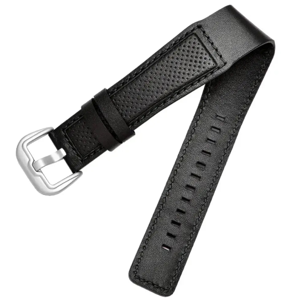 Men's Waterproof Perforated Leather Watch Strap with Green Stitching