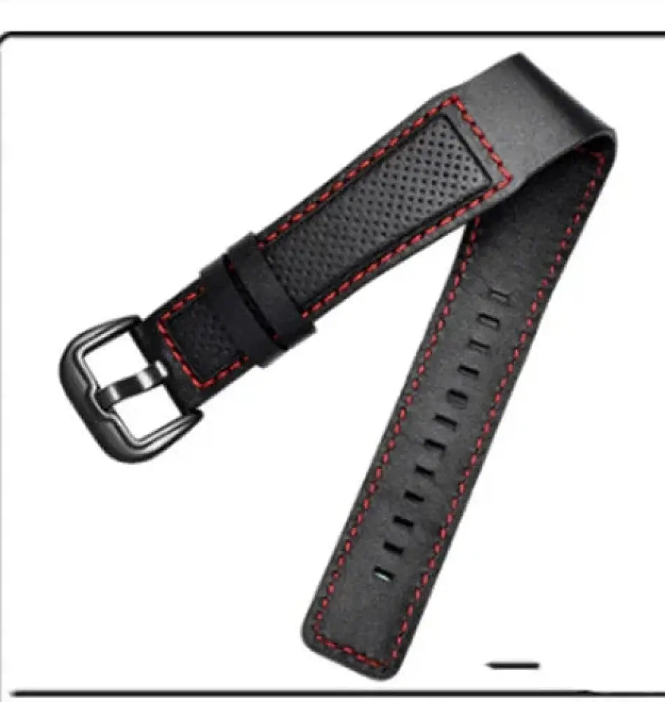 Men's Waterproof Perforated Leather Watch Strap with Green Stitching