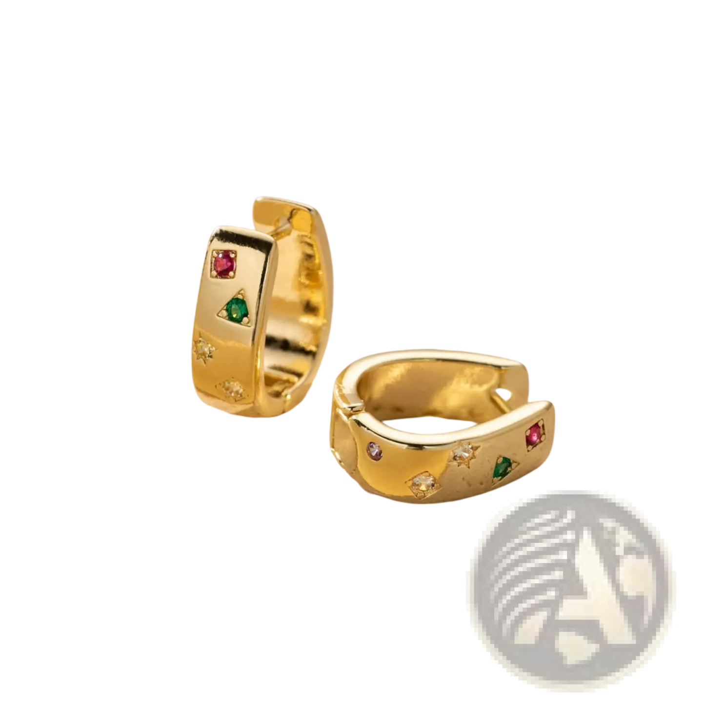 Geometric Multi Color Zircon Huggie Hoop Earrings