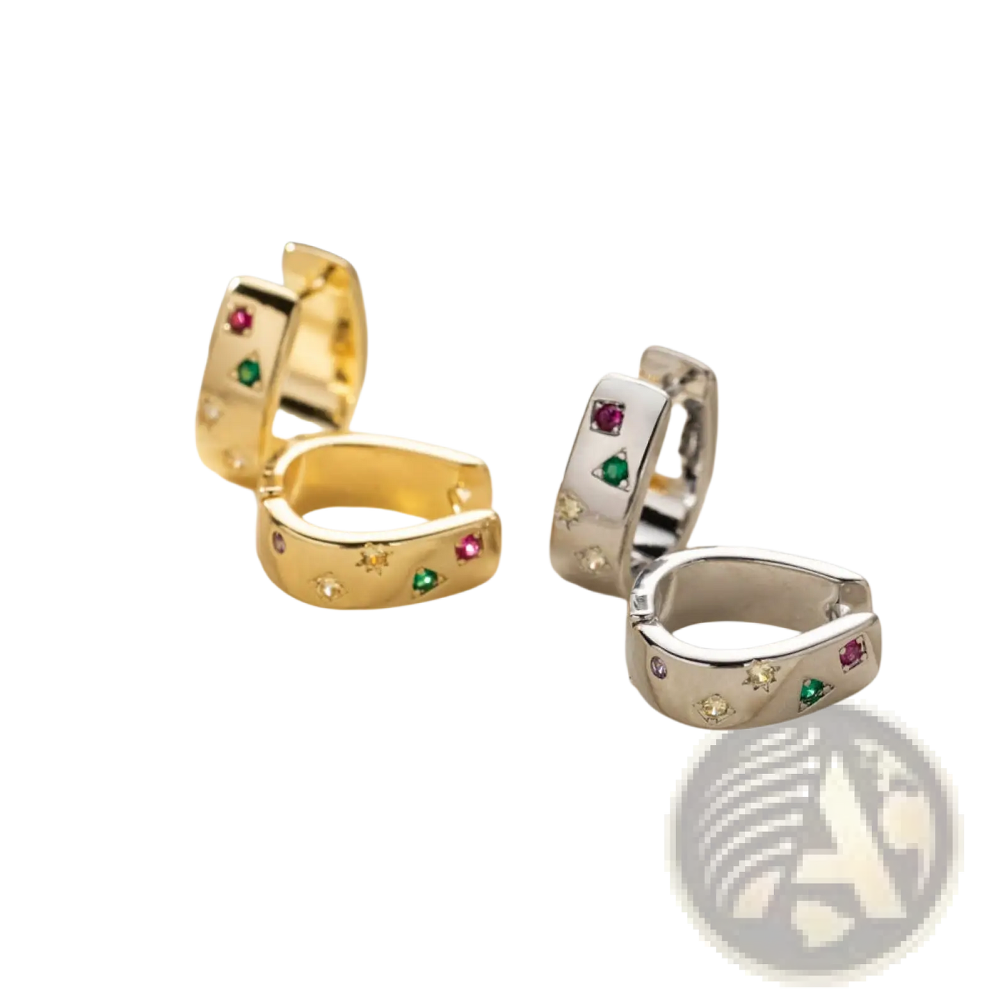 Geometric Multi Color Zircon Huggie Hoop Earrings