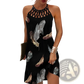 Geometric Print Halterneck Asymmetrical Midi Dress